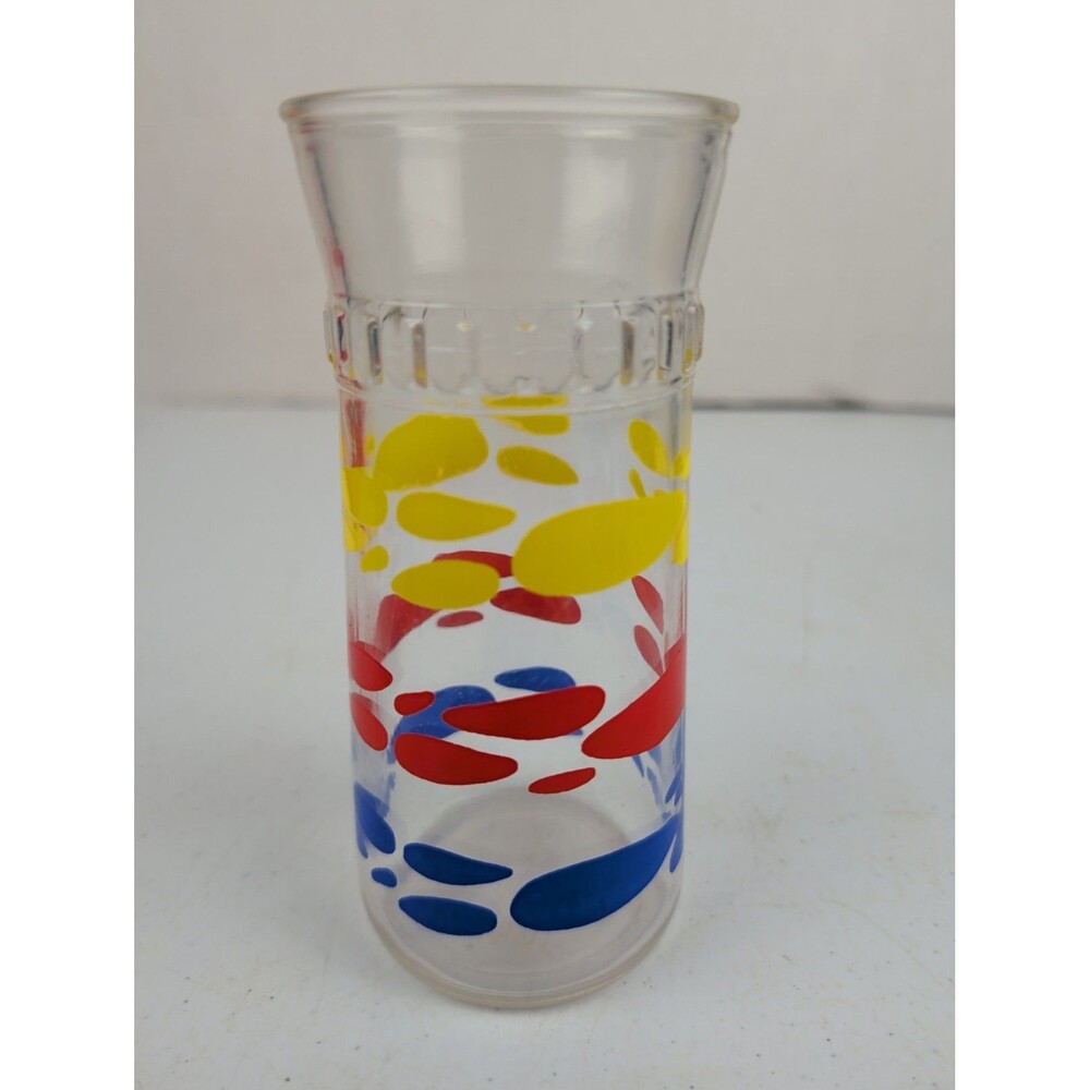 Anchor Hocking Ringed Multi Colored Bands Retro Glass 6.25" Tall VTG